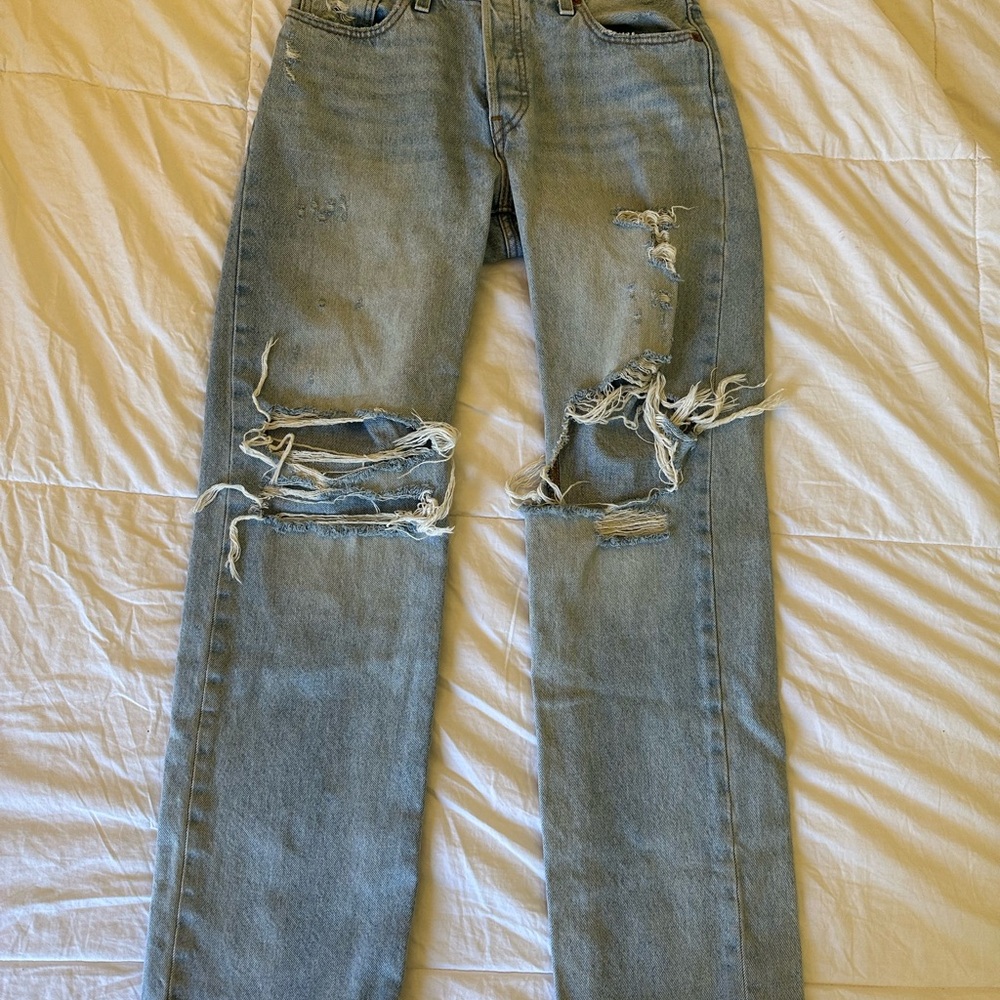 Levi's Blue Straight Leg Jeans with Vintage Distressing